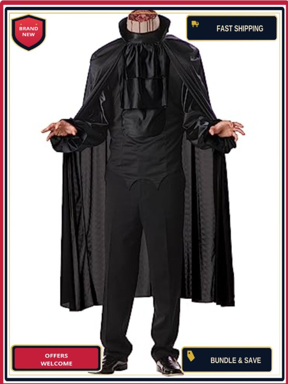 Men's Headless Horseman Costume Small Vest Cape Headpiece